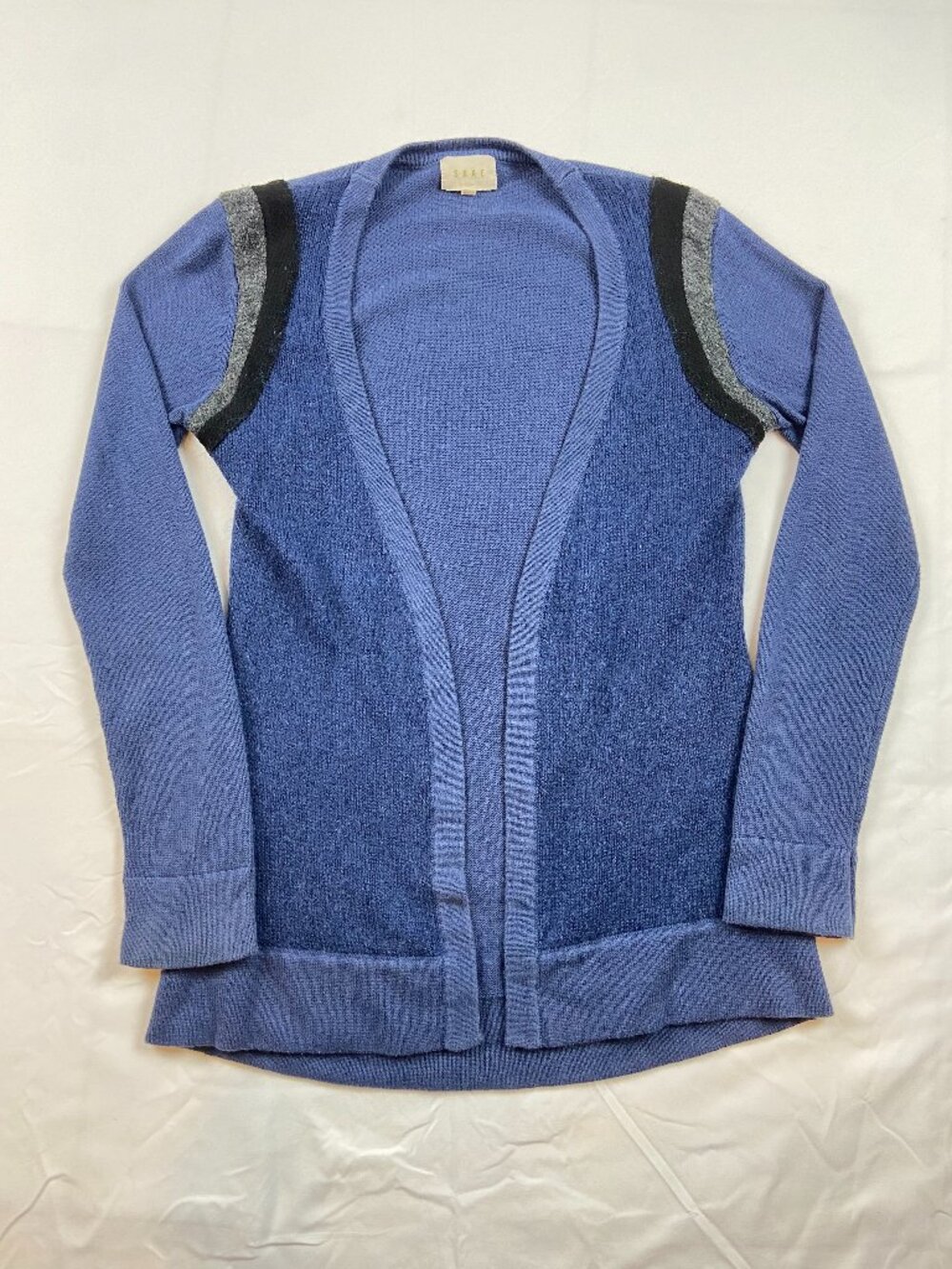 SHAE Mohair Wool Blend Open Front Cardigan Blue Gray Colorblock Size Medium